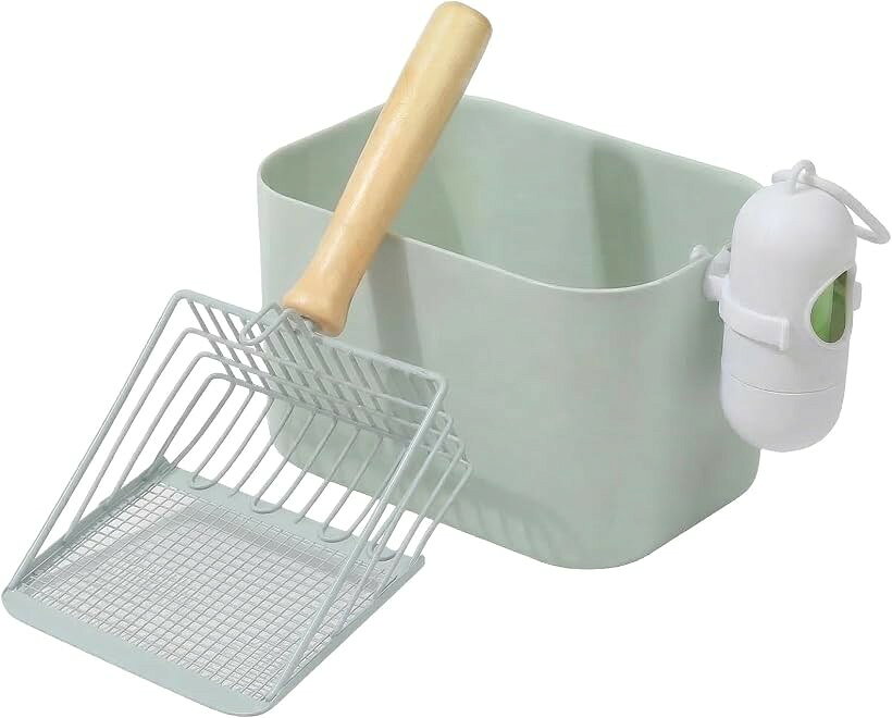 猫砂スコップ ケース付き ゴミ箱 セット 袋 ホルダー トイレ 掃除グッズ 収納 (ブルー)