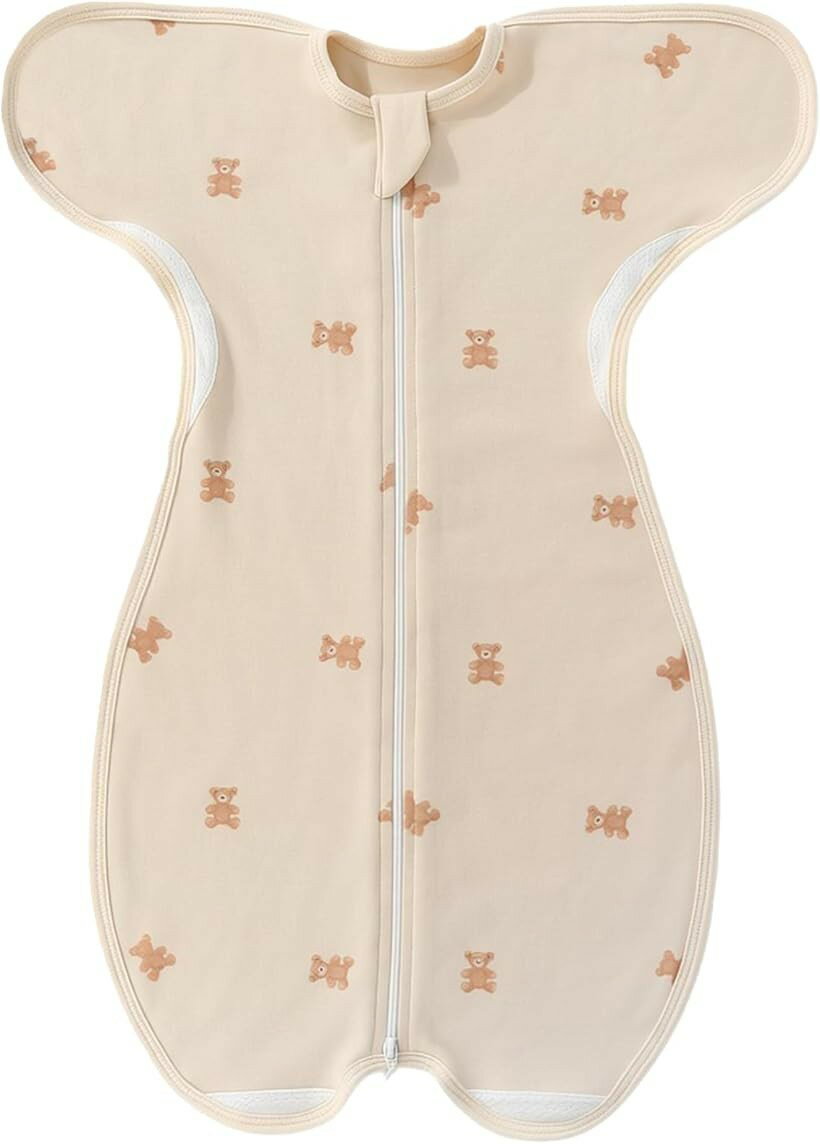 包被（襁褓） - Hugmuu ハグムー スワドル コットン おくるみ 部分メッシュ 新生児 モロー反射 寝かしつけ 夜泣き ダブルファスナー (Bear, Small)