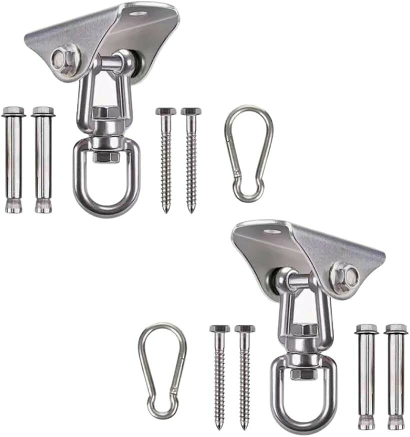 商品コード2br69li0g5商品名360度回転 スイングハンガー 吊り金具 天井設置 ブランコ ハンモック用ブランドEINEYカラーシルバーサイズ等幅40 x 奥70 x 高さ74mm「高耐久ステンレス製」防錆性に優れたSUS304ステンレススチールを採用しており、屋内外問わず長期間使用できます。サビに強く、雨天や湿気のある環境でも使用可能です。木材・コンクリート両対応の取り付け穴付き。コーチスクリューとアンカーも付属しており、初心者でも取り付けが簡単です。「360度回転構造」フック部は360度自在に回転可能で、動きのあるスイングやハンモックでも絡みにくく快適です。回転の滑らかさにもこだわりました。「幅広い用途」ブランコ、ハンモック、ヨガスイング、ジムのサンドバッグ、吊り輪など多用途に対応。家庭用からトレーニング器具まで活躍します。「商品スペック」サイズ：幅40 x 奥70 x 高さ74mm、セット内容：2個セット、耐荷重：約400kg（1個あたり）※ 他ネットショップでも併売しているため、ご注文後に在庫切れとなる場合があります。予めご了承ください。※ 品薄または希少等の理由により、参考価格よりも高い価格で販売されている場合があります。ご注文の際には必ず販売価格をご確認ください。※ 沖縄県、離島または一部地域の場合、別途送料の負担をお願いする場合があります。予めご了承ください。※ お使いのモニタにより写真の色が実際の商品の色と異なる場合や、イメージに差異が生じることがあります。予めご了承ください。※ 商品の詳細（カラー・数量・サイズ 等）については、ページ内の商品説明をご確認のうえ、ご注文ください。※ モバイル版・スマホ版ページでは、お使いの端末によっては一部の情報が表示されないことがあります。すべての記載情報をご確認するには、PC版ページをご覧ください。防錆性に優れたSUS304ステンレススチールを採用しており、屋内外問わず長期間使用できます。フック部は360度自在に回転可能で、スイングやハンモック使用時も絡みにくく快適です。ブランコやヨガスイング、サンドバッグ、吊り輪など多用途に対応しており、家庭でもジムでも幅広く活躍します。木材・コンクリート両対応の取り付け穴があり、付属のコーチスクリューとアンカーで初心者でも簡単に設置できます。サイズは幅40 x 奥70 x 高さ74mm、耐荷重は1個あたり約400kg、2個セットでのご提供です。
