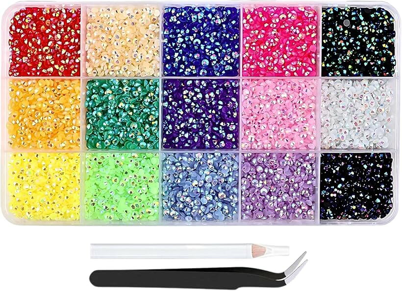 ラインストーン ネイルパーツ デコ 15色 約15000個 1色約1000個入り カラフル 樹脂製 ハンドメイド うちわ DIY スマホ装飾 ND-0264-R11 (D.キャンディカラー, 3mm)