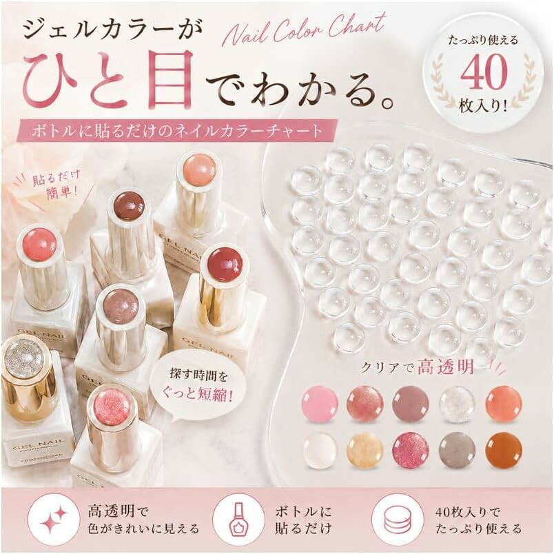 ネイルカラーチャートチップ 40枚 粘着シール付き 用品 道具 セルフネイル ジェル...