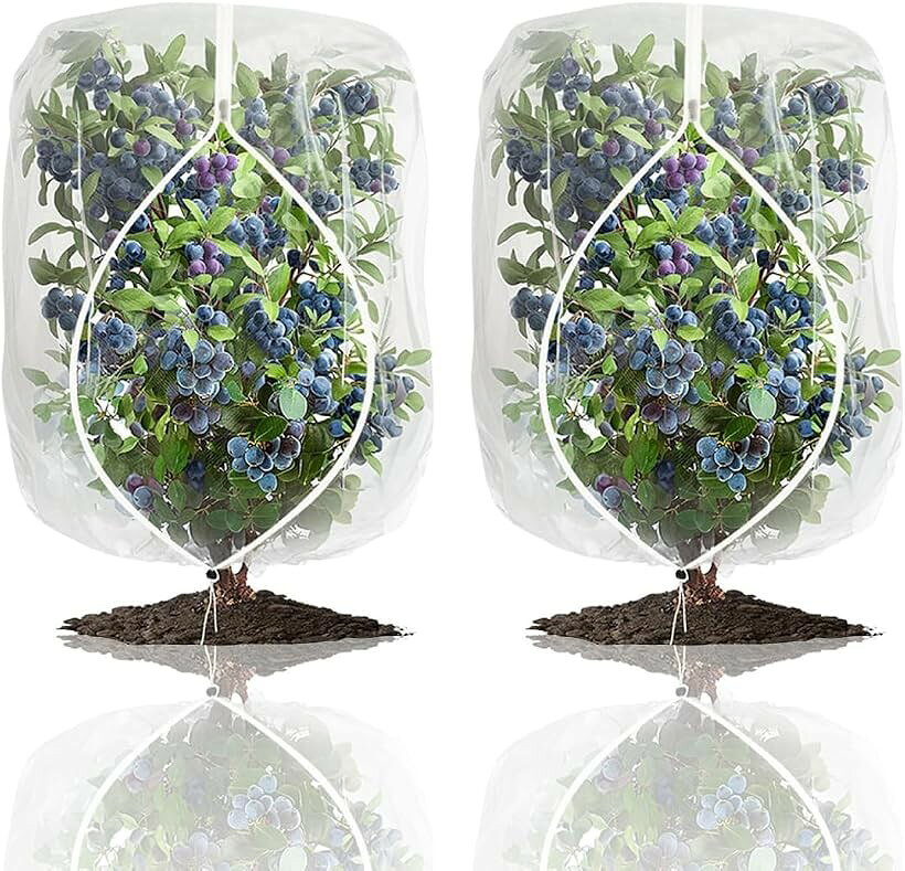 防虫ネット プランター 家庭菜園 ネットファスナー付 虫除け 防鳥ネット ファスナー付き＆巾着式鳥よけネット 鉢植え用 虫鳥除け網 鳥対策 透光率90％ 2個セット (ホワイト, 100cmx140cm)