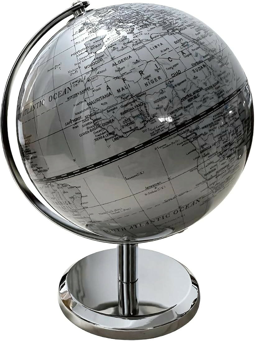 地球儀 14cm 英語表記 卓上 インテリア 合金製 アンティーク (シルバー)