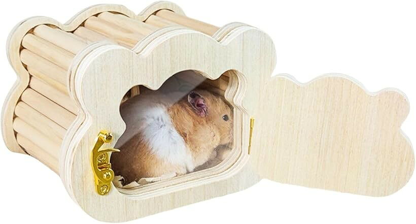 ハムスター 家 ハウス 小動物用 覗ける 透明窓 ケージ用 マグネット開閉ドア クリア 観察しやすい 掃除簡単 ゴールデン ジャンガリアン (黒)