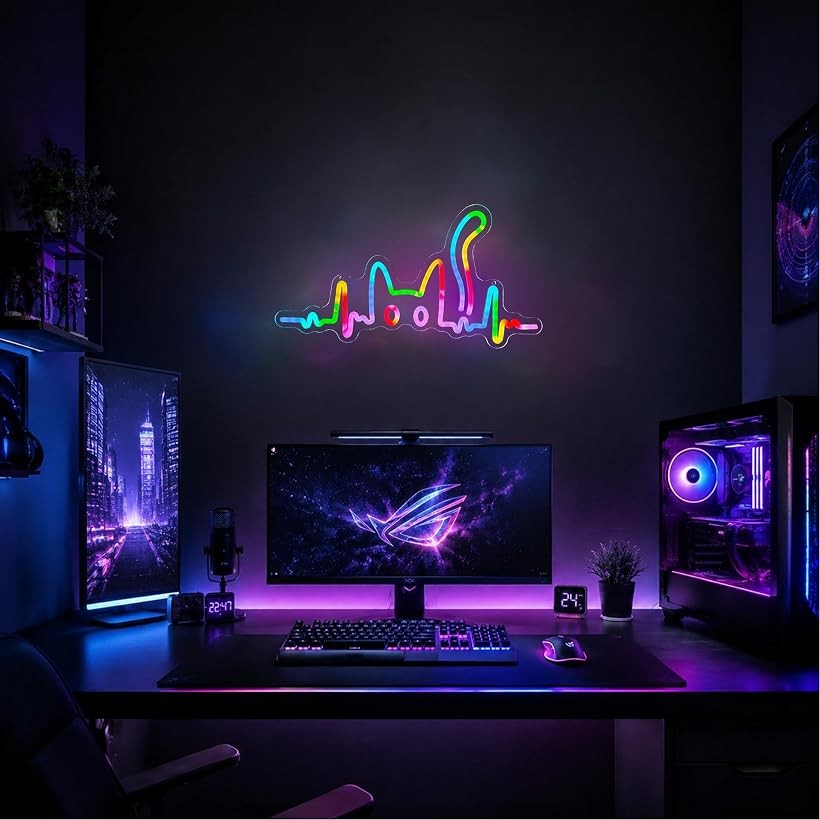 ホリックの猫 RGB ネオンサイン ゲームネオン LED ネオンライト 10種類 4モード 調整可能 USB式 壁掛け 雰囲気作り ネオン看板 インテリア 店舗看板 おしゃれ かわいい (RGB, 横45x縦24cm)｜アングル2