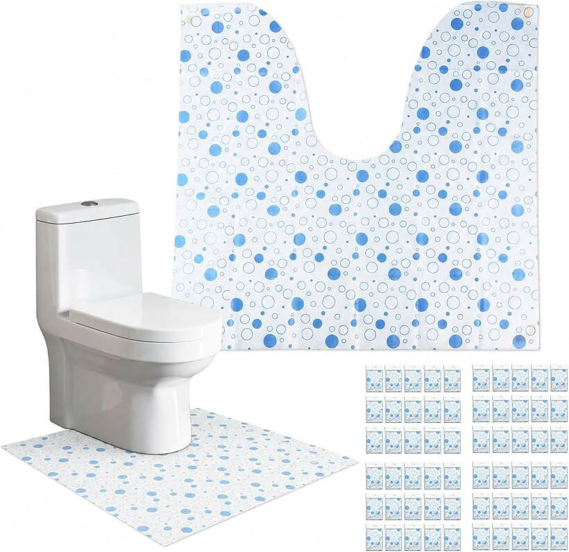 使い捨て トイレマット 吸水 面倒な床掃除をゼロに ズレ防止テープ 使い切り 大容量 業務用 個包装 (水色柄 60枚, 60cm角)