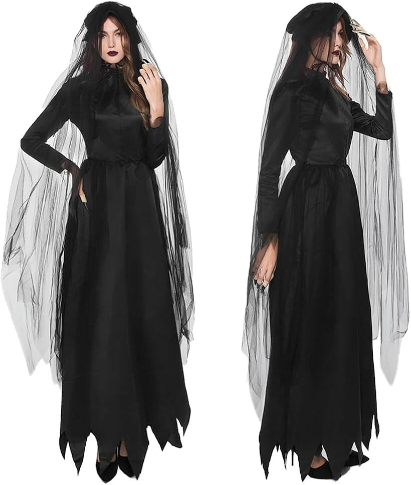 魔女 衣装 コスプレ ハロウィン ゾンビ 吸血鬼 悪魔 死神 舞台 レディース 大人 仮装 コスチューム イベント (ブラック, XL)