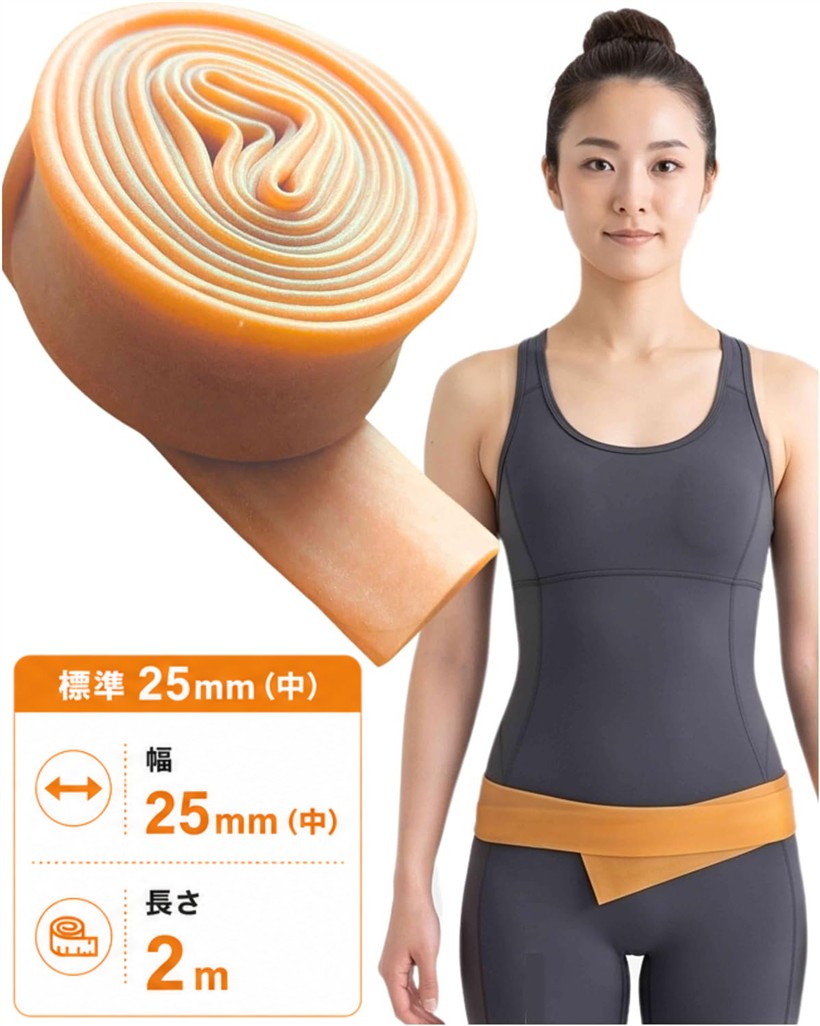 バンド生ゴムチューブバンド 肩巻き 手足 腰 筋肉痛 伸縮性 チューブスタイル 手・足・肩のトレーニングに (オレンジ, 2メートル， 標準25mm(中))