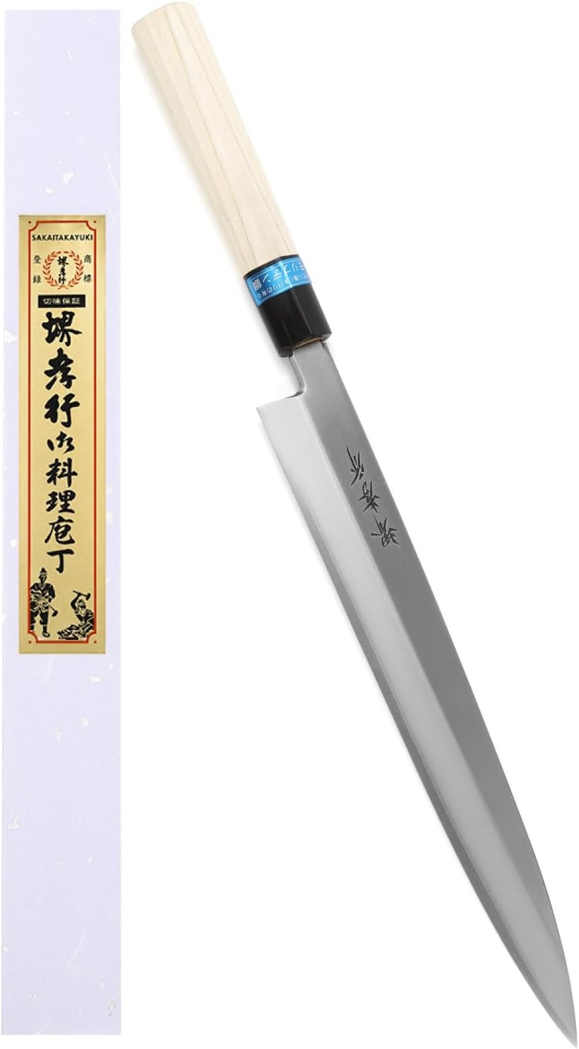 堺孝行 600年の継承技術。プロの料理人が愛用INOX和包丁 正夫包丁 210mm 日本製 刺身 柳刃包丁 モリブデン鋼 朴水牛柄 専用箱入り (シルバー, 270mm)
