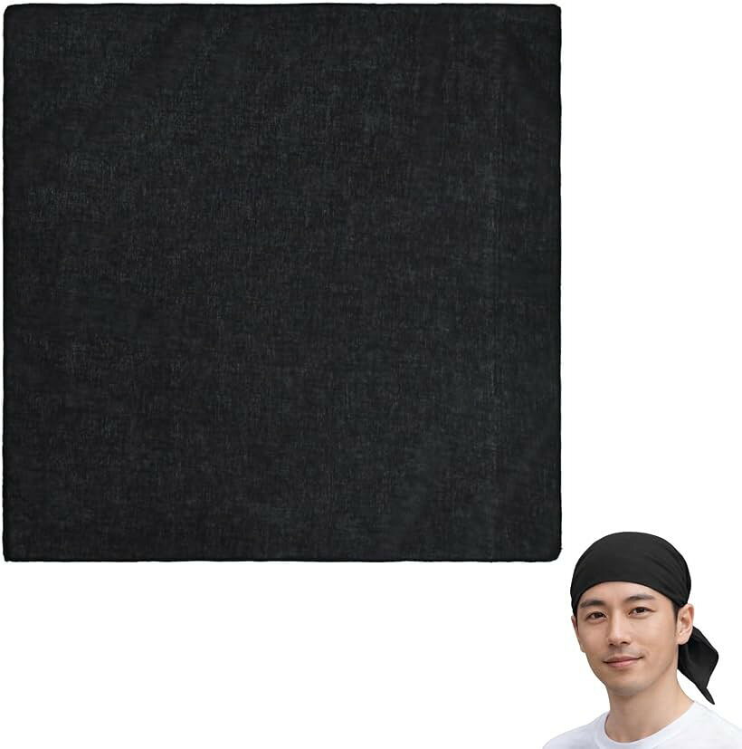 無地バンダナ 綿100% コットン ハンカチ 三角巾 (ブラック 1枚, 54x54cm)