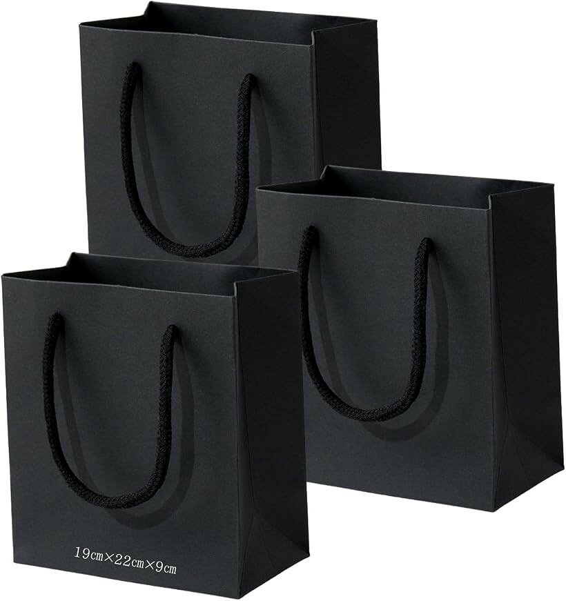 ギフトバッグ プレゼント用 紙袋 おしゃれ 3枚セット (ギフトバッグ/ブラック/3枚セット, 19x9x22cm)