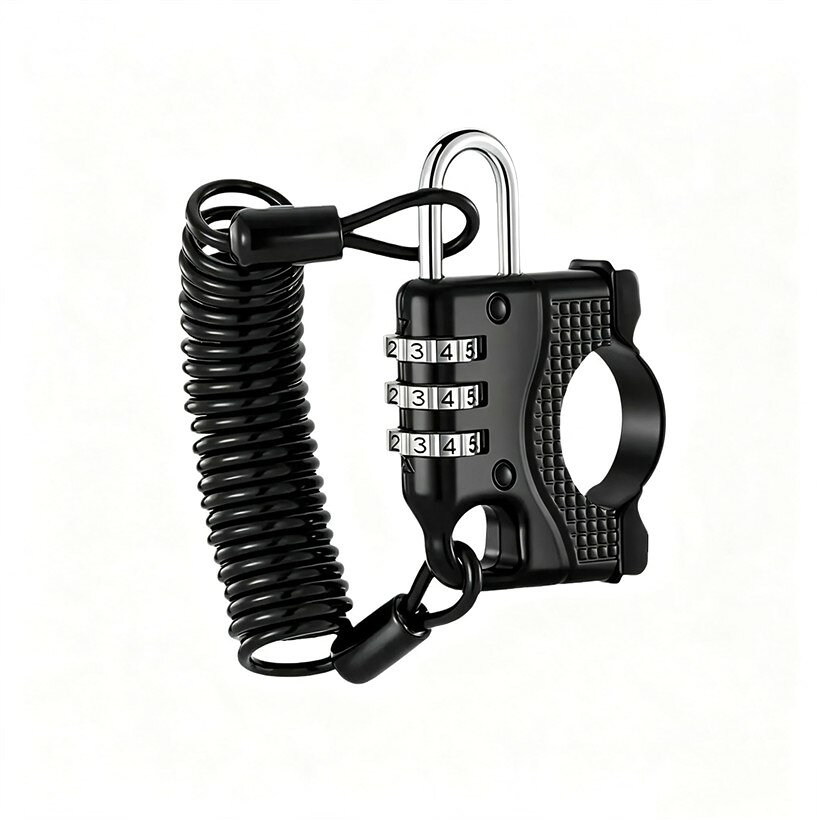 商品コード2bk9oox2o5商品名ヘルメットロック ダイヤル式 バイク 電動自転車 盗難防止 アルミ合金製 防錆 防水 3桁ダイヤル ワイヤーロック 鍵不要 取付工具付きブランドFUSSOPカラーブラック「鍵不要のダイヤル式。3桁暗証番号で簡単ロック」 煩わしい鍵の持ち歩きは一切不要。3桁ダイヤル式を採用し、お好みの数字の組み合わせを自由に設定可能。鍵を失くす心配がなく、駐輪時もサッとロックしてすぐに離れられます。操作は直感的でカンタン。通勤・通学・買い物など短時間の駐輪時に特に便利なヘルメットロックです。「ヘルメット盗難防止に。駐輪中の持ち去り対策」 ヘルメットのあご紐やDリングをロックに掛けて車体に固定するだけで、駐輪中の盗難・いたずら・持ち去りを効果的に防止。バイク用ヘルメットはもちろん、着用努力義務化された自転車用ヘルメットの一時固定・盗難抑止アイテムとしても最適です。大切なヘルメットをしっかり守ります。「高強度アルミ合金製。防水防錆で長持ち」 ロック本体は高強度アルミ合金を採用。防剪・防撬に優れ、簡単に壊れることはありません。さらに防水・防錆加工が施されており、雨天や屋外での長期保管でも錆びにくい高耐久設計。駐輪場での風雨にも強く、長くご愛用いただけます。「工具不要。2ステップで簡単取付＆汎用設計」 付属の六角レンチと滑り止めゴムバンドを使用し、ハンドルバーに固定するだけの簡単2ステップ取付。工具不要で約3分で装着完了です。対応ハンドル径はΦ20～28mm（推奨22～26mm）で、バイク・電動自転車・ママチャリ・クロスバイク・ロードバイクなど、幅広い車種に取り付け可能です。「コンパクト＆多用途。ヘルメットロック＋便利フック」 ワイヤー式ロックのように走行中に揺れたり車体を傷つける心配がありません。コンパクトな固定型デザインで走行中の邪魔にならないスリム設計。さらに、ヘルメット固定だけでなく、買い物袋や雨具などの一時掛けフックとしても使用可能。1台で2役の便利アイテムです。※ 他ネットショップでも併売しているため、ご注文後に在庫切れとなる場合があります。予めご了承ください。※ 品薄または希少等の理由により、参考価格よりも高い価格で販売されている場合があります。ご注文の際には必ず販売価格をご確認ください。※ 沖縄県、離島または一部地域の場合、別途送料の負担をお願いする場合があります。予めご了承ください。※ お使いのモニタにより写真の色が実際の商品の色と異なる場合や、イメージに差異が生じることがあります。予めご了承ください。※ 商品の詳細（カラー・数量・サイズ 等）については、ページ内の商品説明をご確認のうえ、ご注文ください。※ モバイル版・スマホ版ページでは、お使いの端末によっては一部の情報が表示されないことがあります。すべての記載情報をご確認するには、PC版ページをご覧ください。パスワード変更カンタン。面倒なツール不要暗証番号の変更もピンなどの特別なツールを使わずに簡単に設定・変更が可能。面倒な手間が一切なく、いつでも自分好みの番号に切り替えられます。初めての方でも迷わず操作できるシンプル設計です。━━━━━━━━━━━━━━━━━━━━━━━━━━━━━━「商品仕様まとめ」・商品名：ヘルメットロック ダイヤル式・セット内容：ロック本体 x 1 / ワイヤーロック x 1 / 六角レンチ x 1 / 滑り止めゴムバンド x 1・ロック方式：3桁ダイヤル式（暗証番号自由設定）・本体サイズ：約7.2 x 7.5 x 2cm・本体重量：約100g・素材：高強度アルミ合金（本体）・ワイヤー長さ：約70～150cm（直径約4mm、PVC包覆）・対応ハンドル径：Φ20～28mm（推奨22～26mm）・対応車種：バイク / 電動自転車 / 自転車 / クロスバイク / ロードバイク / ママチャリ・特徴：防水防錆加工 / 防剪防撬 / コンパクト設計 / 2WAY仕様（ロック＋フック）・カラー：ブラック・取付時間：約3分（工具付属）・用途：ヘルメット盗難防止 / 買い物袋・雨具の一時掛け / 荷物固定 「こんな方におすすめ」・駐輪中にヘルメットが盗まれる心配をしている方・鍵を増やしたくない、鍵の持ち歩きが面倒な方・バイク・電動自転車・自転車で通勤・通学する方・スーパーやコンビニでの短時間駐輪が多い方・買い物袋や雨具を掛けられるフックが欲しい方・屋外駐輪で雨風に強いロックをお探しの方 「取り付けガイド」(1) ハンドルバーの取り付け位置に滑り止めゴムバンドを巻きます。(2) ロック本体をゴムバンドの上に置き、付属の六角レンチで固定します。(3) 固定が完了したら、ダイヤルを回して暗証番号を設定します。(4) ヘルメットのあご紐やDリングをロックに掛けてロック完了です。暗証番号の変更は、現在の番号を合わせた状態でダイヤルを操作して行います。＊ご注意・ご購入前に、お手持ちの車両のハンドルバー径（Φ20～28mm）をご確認ください。・本商品は純物理構造のロック製品です。PSE認証などの電気製品認証は不要です。・防水・防錆加工を施していますが、長期間の浸水や高湿度環境での保管はお避けください。・暗証番号は忘れにくい番号を設定し、メモを取る場合は安全な場所に保管してください。・ダイヤルロックの番号を合わせた状態でハンドルバーへの取付を行ってください。・本商品はヘルメットや荷物の盗難防止を目的とした補助的なロックです。完全な盗難防止を保証するものではありません。駐輪中のヘルメット盗難を防ぎ、快適なバイクライフを。この機会にぜひ、ダイヤル式ヘルメットロックで大切なヘルメットをしっかり守りましょう。