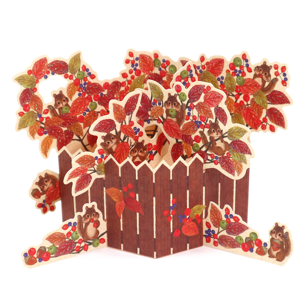 秋カード ダイカット リスと紅葉 DAR-825-126 もみじ 立体 ポップアップ 多用途 多目的 グリーティングカード ホールマークのサムネイル