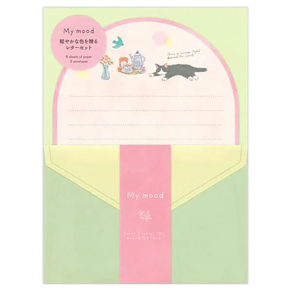 Rakuten - レターセット My mood ピンク B6サイズ 1340103 （A-5） 便箋6枚・封筒3枚 猫や花の絵柄 NB エヌビー社