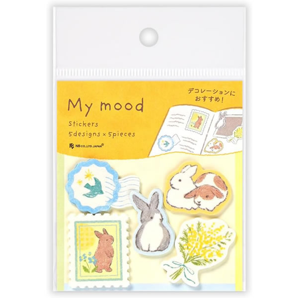 Rakuten - フレークシール My mood イエロー 1344102 （A-5） 5柄25枚入 スリット入 うさぎや花、ミモザの絵柄 NB/エヌビー社