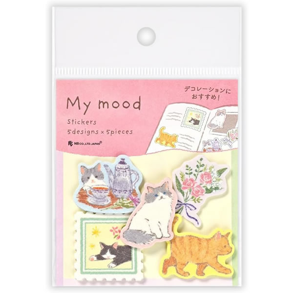 Rakuten - フレークシール My mood ピンク 1344103 （A-5） 5柄25枚入 スリット入 猫や花などの絵柄 NB/エヌビー社