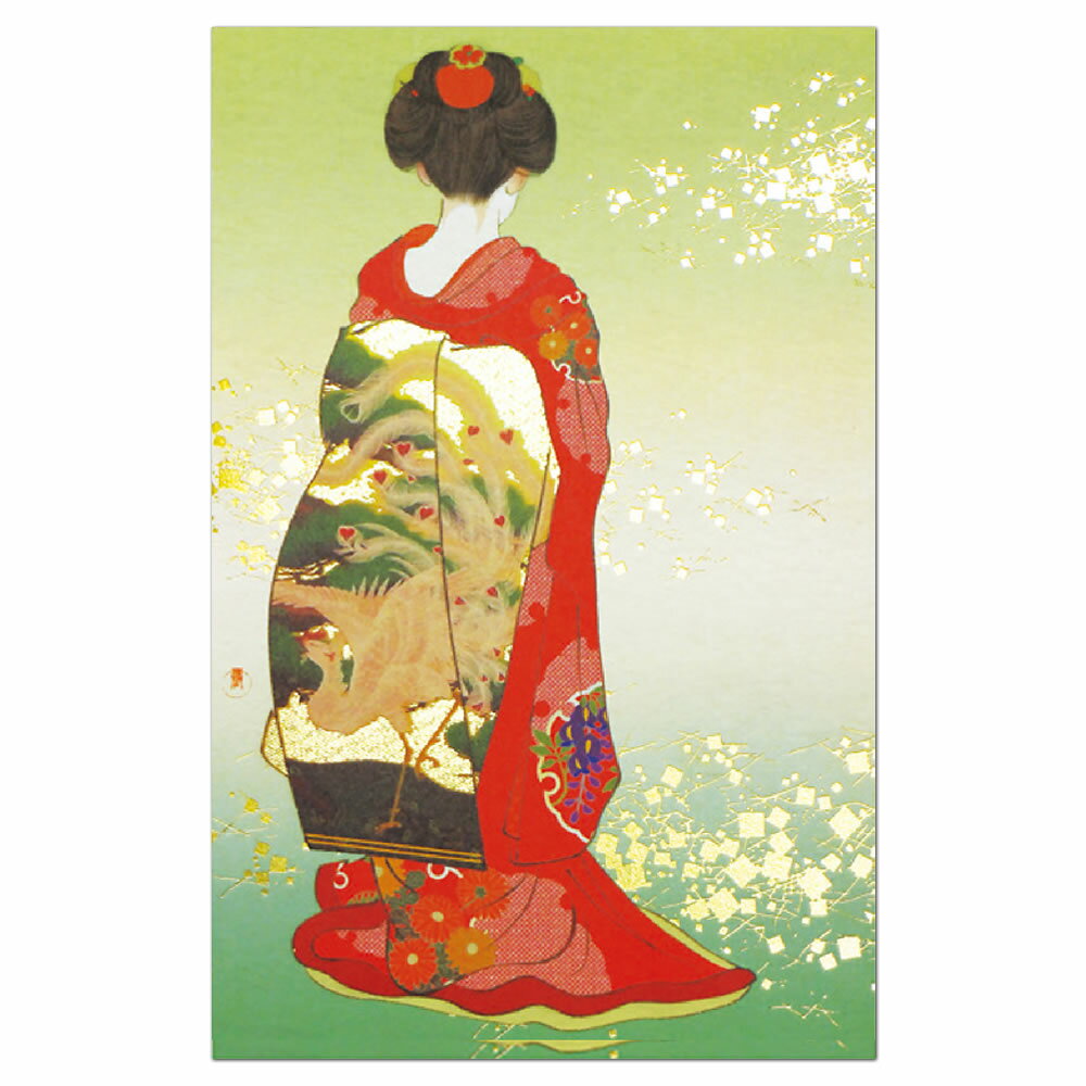 和風カード 海外向けクリスマスカード 風108 舞妓赤い着物姿 縦型 中紙2枚入（メッセージ・無地） 表現社 別注印刷不可 Christmas card グリーティングカード 多目的カードのサムネイル