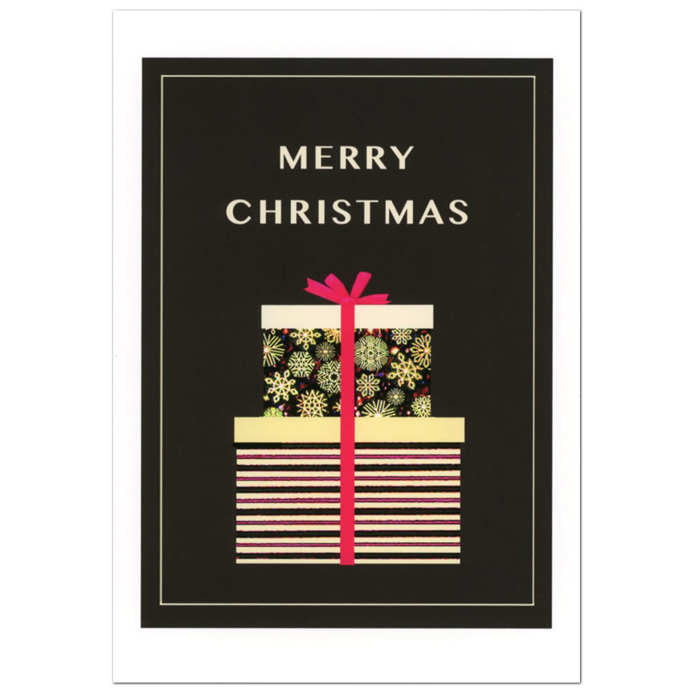 クリスマスカード 洋風 二つ折り 金子知子 G-78（KK-13） 喜びの日/プレゼントお洒落な二段重ね ジ−クレ−版画 MERRY CHRISTMAS印字 Christmas card グリーティングカード(3)