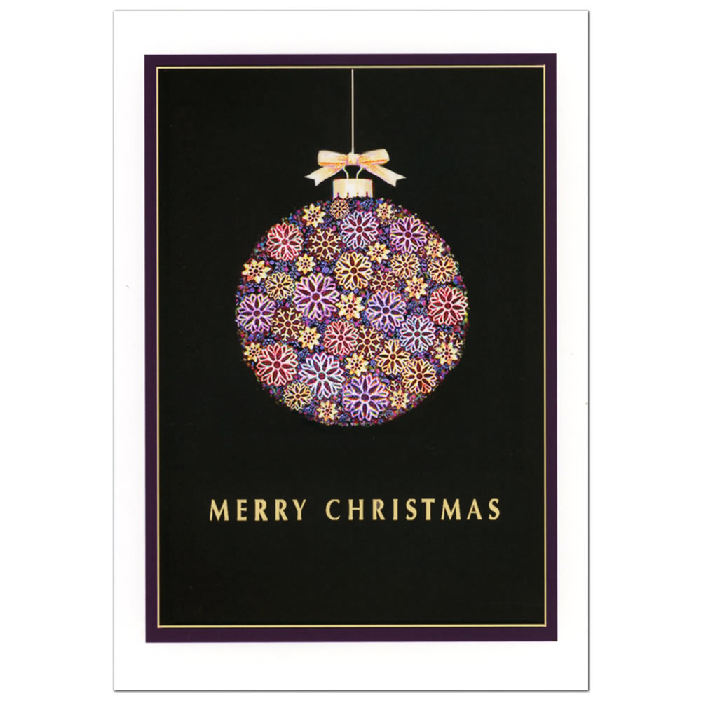 クリスマスカード 洋風 二つ折り 金子知子 P-105（KK-08） オーナメント華/華麗なクリスマス飾り ジ−クレ−版画 MERRY CHRISTMAS印字 Christmas card グリーティングカード
