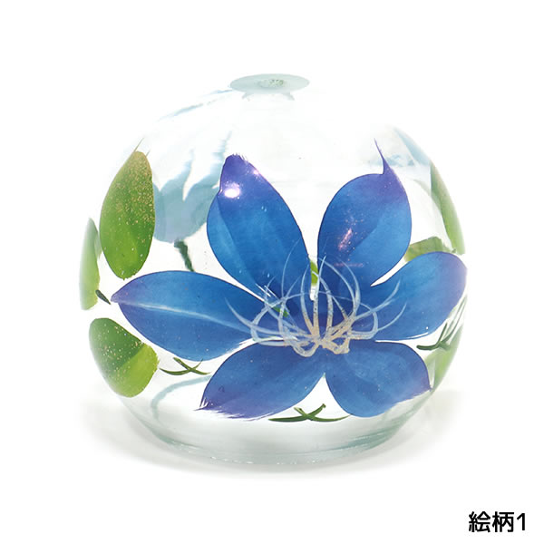 風鈴 ガラス ミディ風鈴 鉄仙 R-320 会津喜多方 蒔絵仕上げ 手作り風鈴 木之本