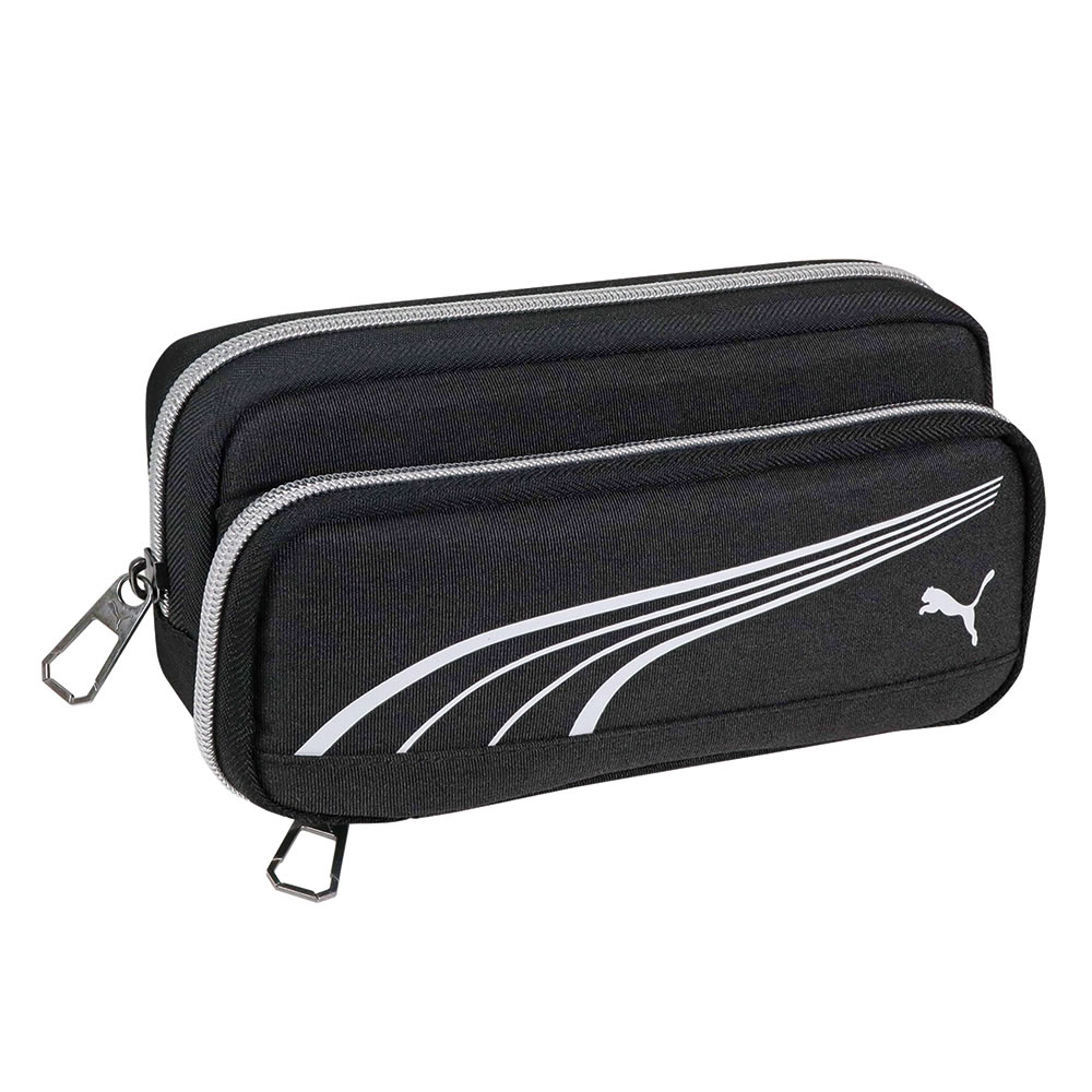 PUMA ヘザーダブルペンケース ブラック PM568BK クツワ 前ポケットがL字に開いて使いやすい