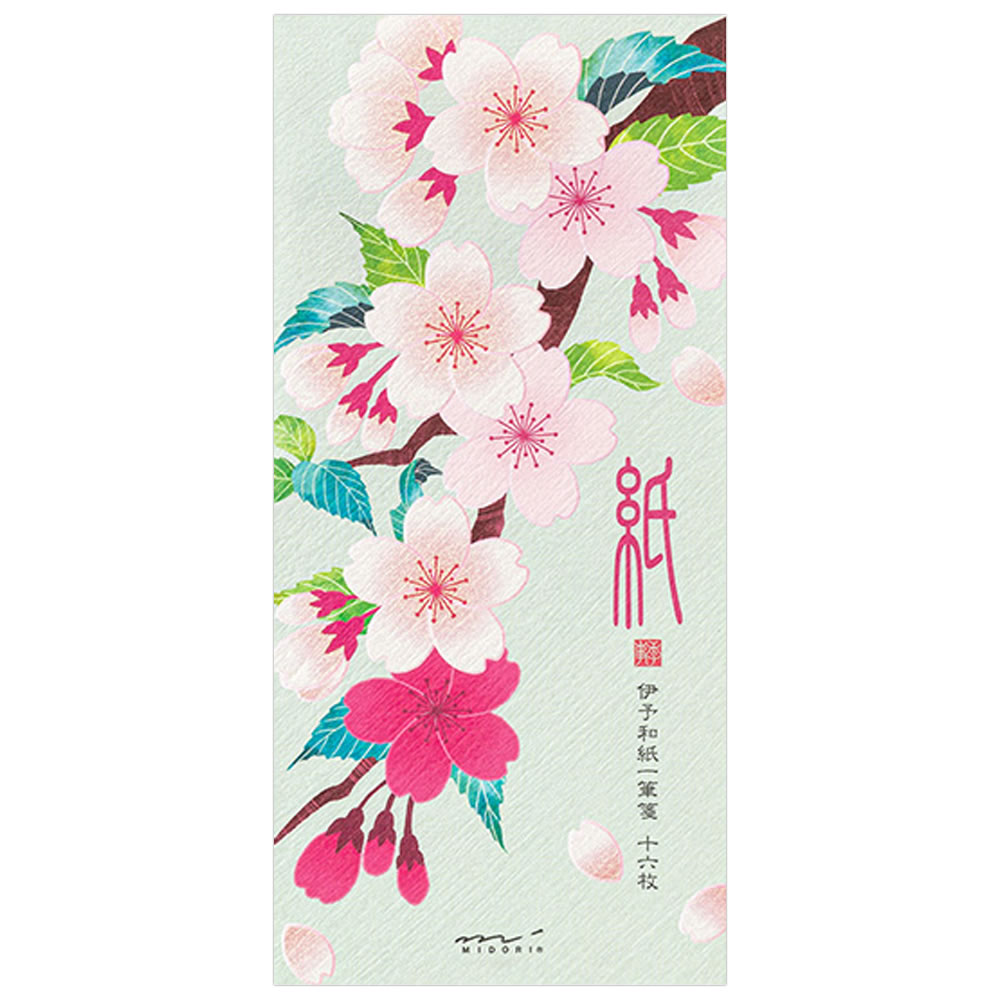 Other - 一筆箋 春柄 シルク 桜柄 89601 （11） 一筆箋16枚（2柄） シルク印刷 「紙」シリーズ 伊予和紙 ミドリ