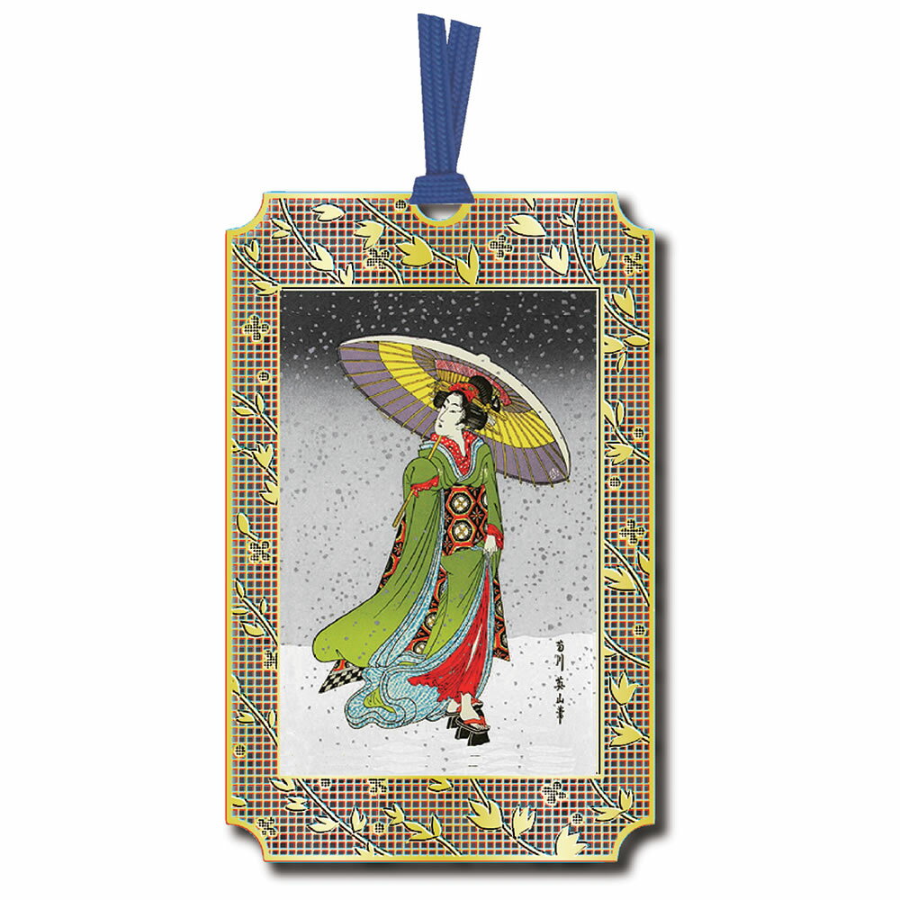 浮世絵しおり 英山・雪中美人 UK006 24kメッキプレート 紐付き 東洋精密工業