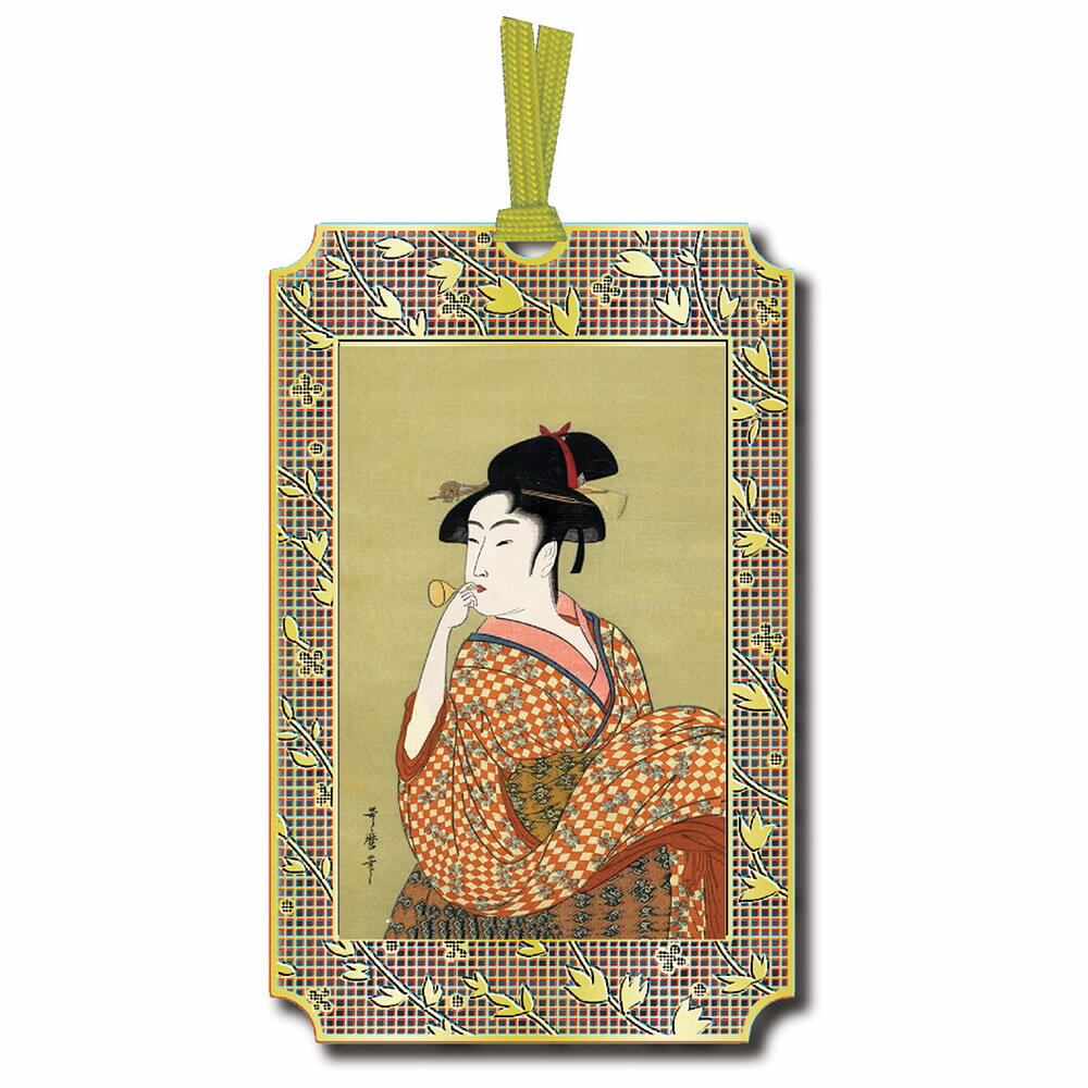 浮世絵しおり 歌麿・ビードロを吹く美女 UK008 24kメッキプレート 紐付き 東洋精密工業
