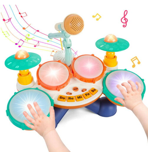 楽器 おもちゃ 6in1ドラムセット子供 マイク付き 音楽おもちゃ 子供おもちゃ人気 多機能 ピアノ 楽器玩具 赤ちゃん おもちゃ 人気ランキング、ピアノモード ドラムモード 鍵盤楽器 おもちゃ 赤ちゃん ドラムセット ライト効果 多機能 知育玩具 （バッテリー別売り）