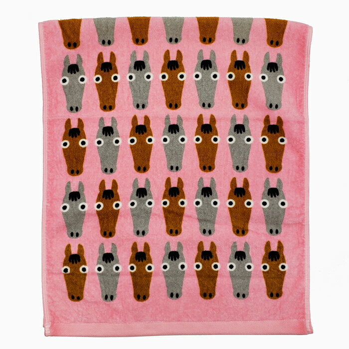 馬・顔だらけ〜フェイスタオル 1枚売りピンクとブルー全2色※セットではございません※綿100％日本製タオル