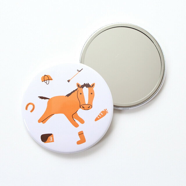 リトルアニマル～Little Animal～馬のしぐさが描かれたコンパクトミラー・馬柄の手鏡
