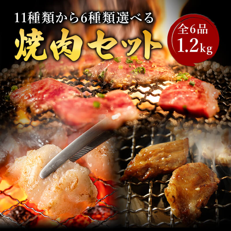 11種類から6種類選べる焼肉セット 1.2kg 5〜6人前 焼肉 焼き肉 牛タン 牛カルビ 豚タン 豚トロ 鶏モモ ..