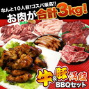 送料無料 10人前 牛 & 豚 満腹セット 計 3kg バーベキュー BBQセット 焼肉セット 焼肉...