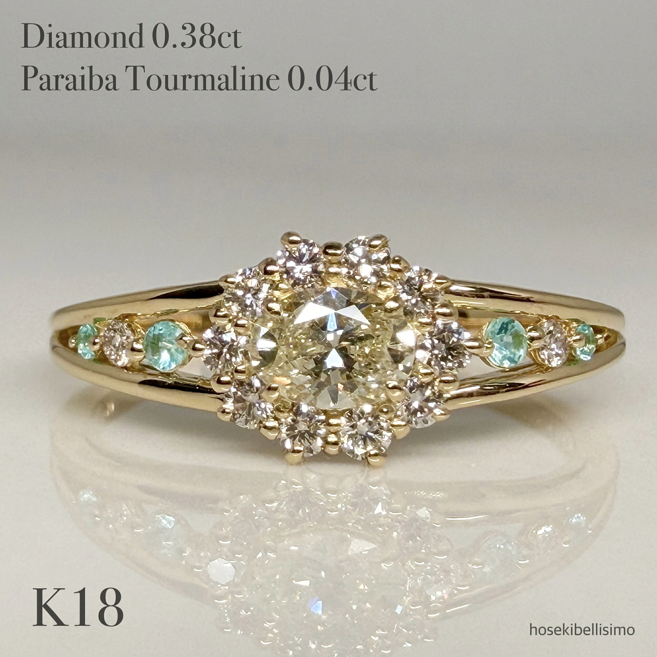乐天商城 - 【限定一個】 オーバル ダイヤ リング 0.38ct K18 パライバトルマリン 天然 ダイヤモンド 12号 パライバ トルマリン ダイヤ 取り巻き 天然石 透かし アンティーク 18金 18k SIクラス レディース ジュエリー ゴールド ゴージャス フラワー 花 女性 指輪 ルース 宝石 色石