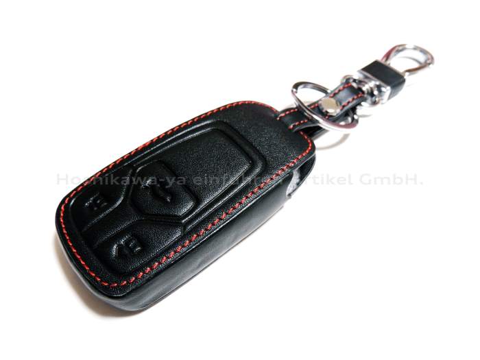 アウディ レザー キーカバー 『 新タイプ・アドバンスキー用 』【黒・赤ステッチ】 新型 Audi A4 A5 Q5 Q7 TT R8 他 キーケース