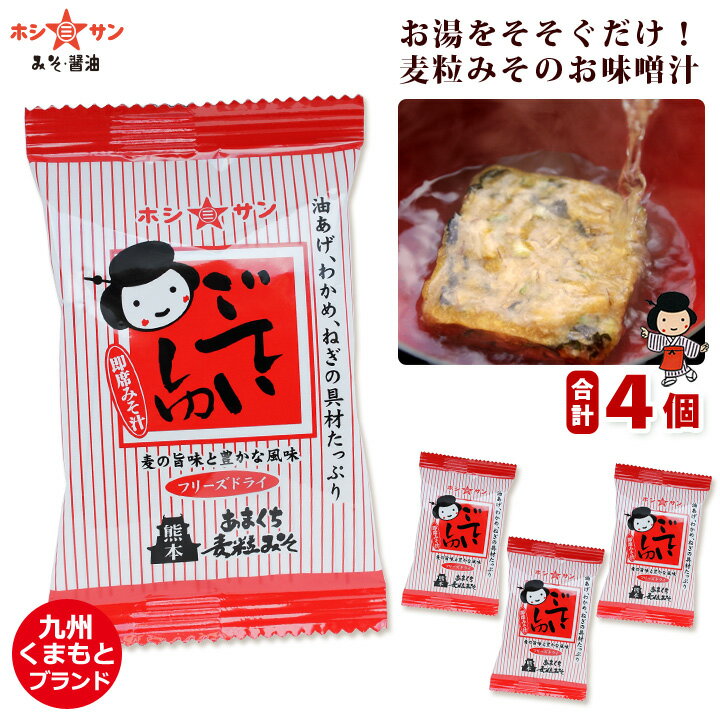 【フリーズドライ 味噌汁】本格麦味噌＆具だくさん【即席みそ】≪ごていしゅ フリーズドライ 4個入お試し≫【粒味噌/粒みそ/つぶ味噌】【九州の即席麦みそ】【非常食】【九州・熊本の老舗味噌屋…