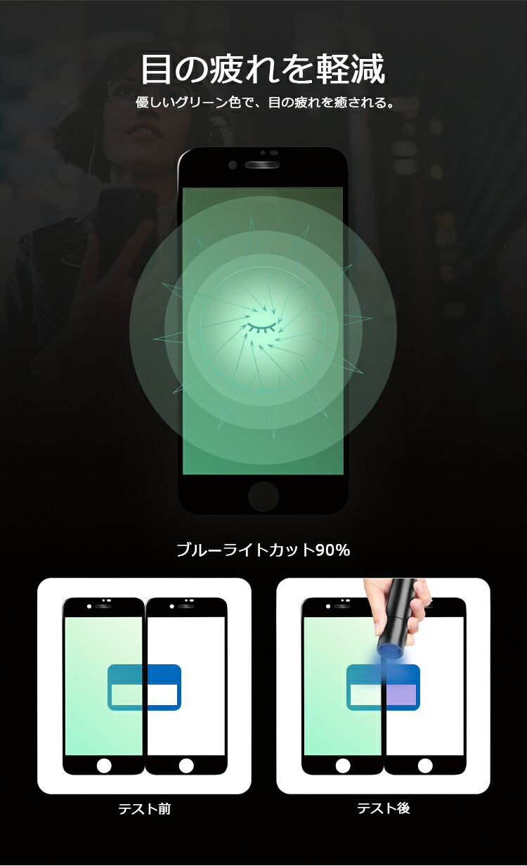 iPhone SE2 ガラスフィルム ブルーライト 防塵ネット iphone se 第2世代 保護フィルム ブルーライトカット フィルム 目に優しい iphonese2 フィルム グリーン 強化ガラス 硬度9H 緑色ガラス 目の疲れ軽減 緑フィルム アイフォンSE2 保護シート