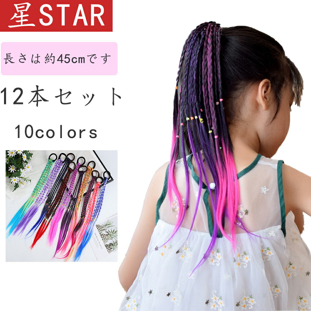 エクステ 三つ編み 編み込み 10色セット 12本 グラデーション ヘアアクセサリー かつら エクステンション カラフル ウィッグ キッズ 髪 髪の毛 付け髪 ダンス エクステ ヒップホップ レゲエ ダンサー 髪型 カラフル ヒップホップ 舞台 ダンス イベント グラデ