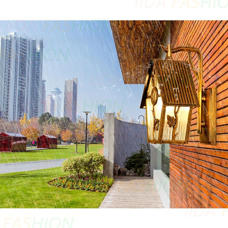 巣箱形 家屋 鳥巣 水紋 ガラス ポーチライト 壁付け 照明器具 防雨型 屋外用 LED対...