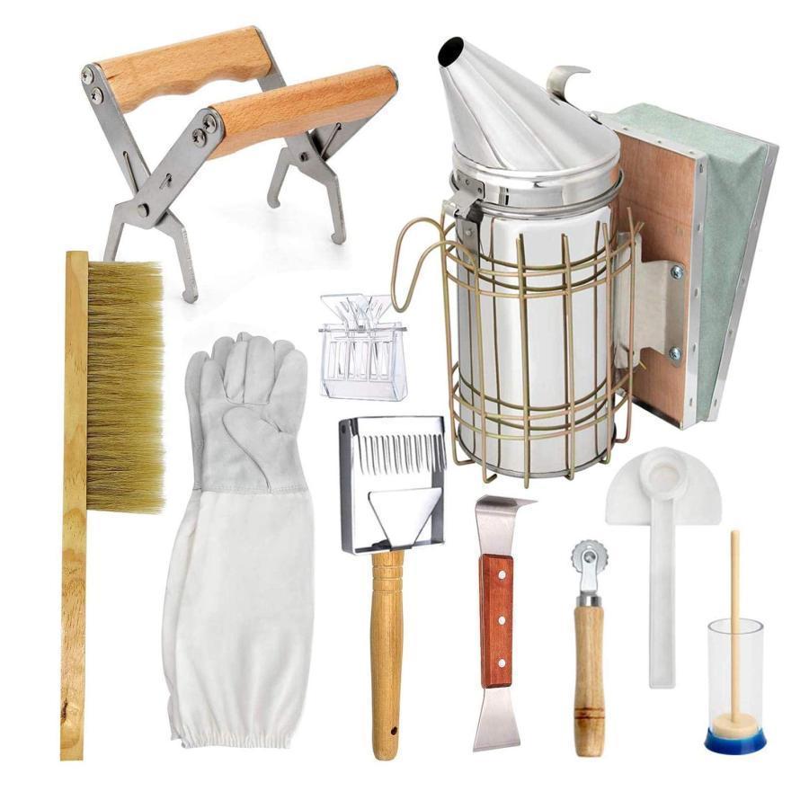 養蜂器具 養蜂ツールキット 巣箱 養蜂用ブラシ スクレーパー 燻煙き こし機 蜂蜜ナイフ クイーンキャッ..