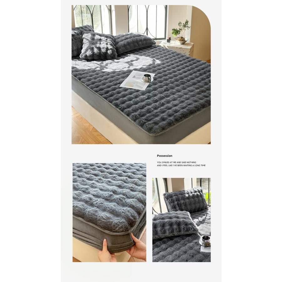 毛布 ふわとろ毛布 ふわふわ ボックスシーツ クイーン キング ふんわり 暖かい 冬 寝具 マットレスカバー ベッドカバー ふわふわ 洗濯可 無地 [3]