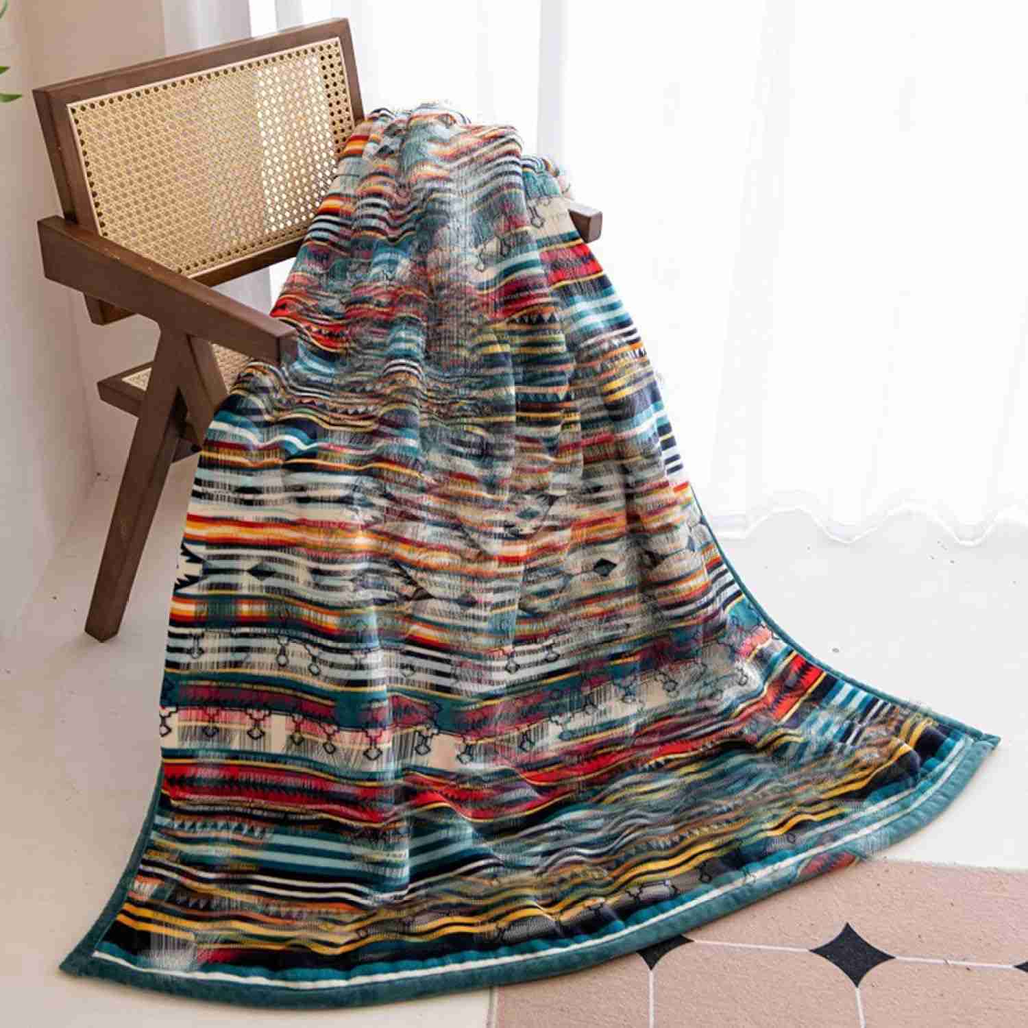 127x152cm カラー 静電抑制 防ダニ オフィス お昼寝 抗菌防臭 掛け毛布 軽量 大判 膝掛け 可愛い ボヘミアン風 北欧風ボア ブランケット 2枚合わせ 厚手 冬 シングル 毛布