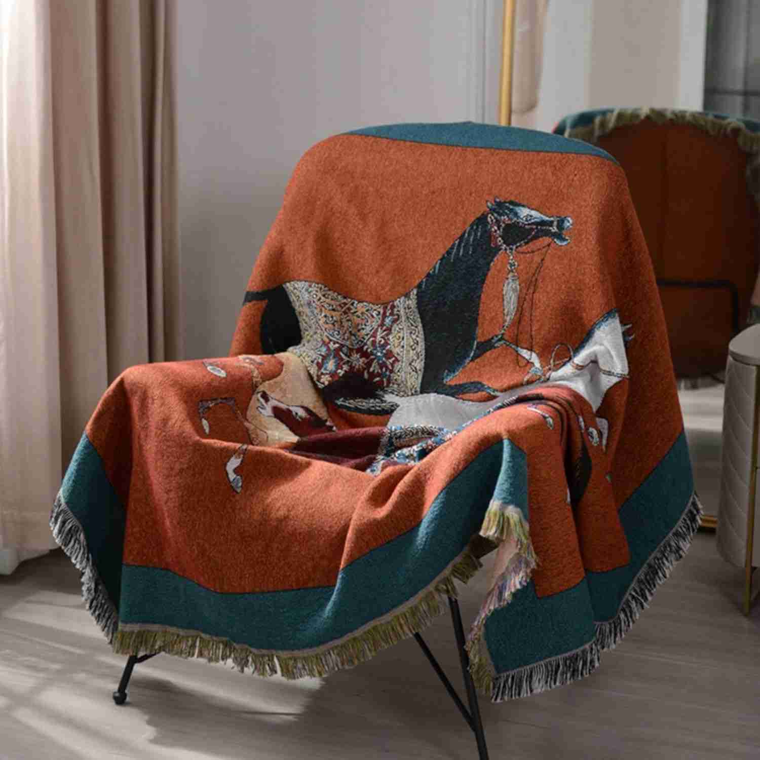 160x220cm オレンジ キャンプ 大判 インテリア ベッド周り ブランケット テーブルクロス テーブル掛け..