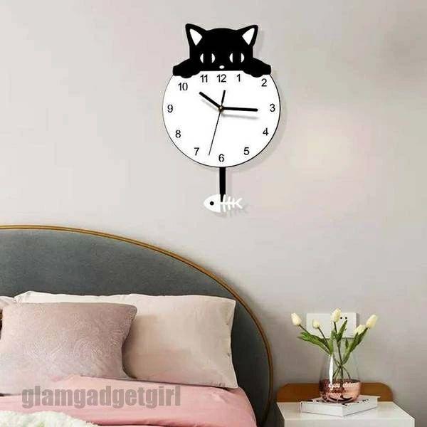 電池 新築祝い 北欧 モダン 壁掛け 金属 インテリア 木製 新生活応援 猫型 クロック 振り子時計 おしゃれ 掛け時計 壁掛け時計