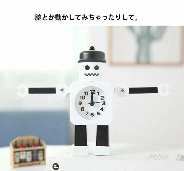 星STARのキャラク ロボット 男の子 白黒 黒 白 おしゃれ 置時計 ミニ 時計 卓上 子供 目覚まし時計 おしゃれ アナログ 置き時計 おもしろ｜アングル3