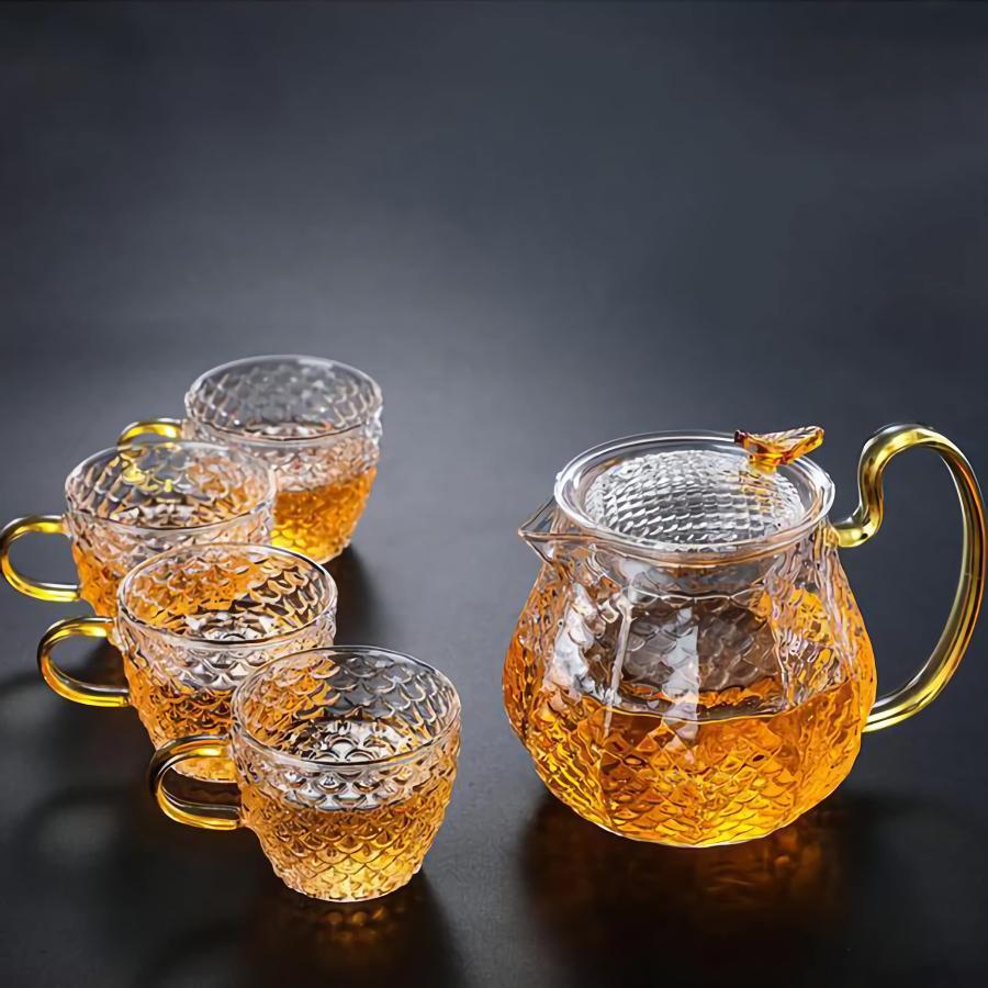 耐熱ガラス ティーポットセット おしゃれ 急須 ガラス 紅茶ポット 直火可 茶器 600ml 大容量 茶こし付..