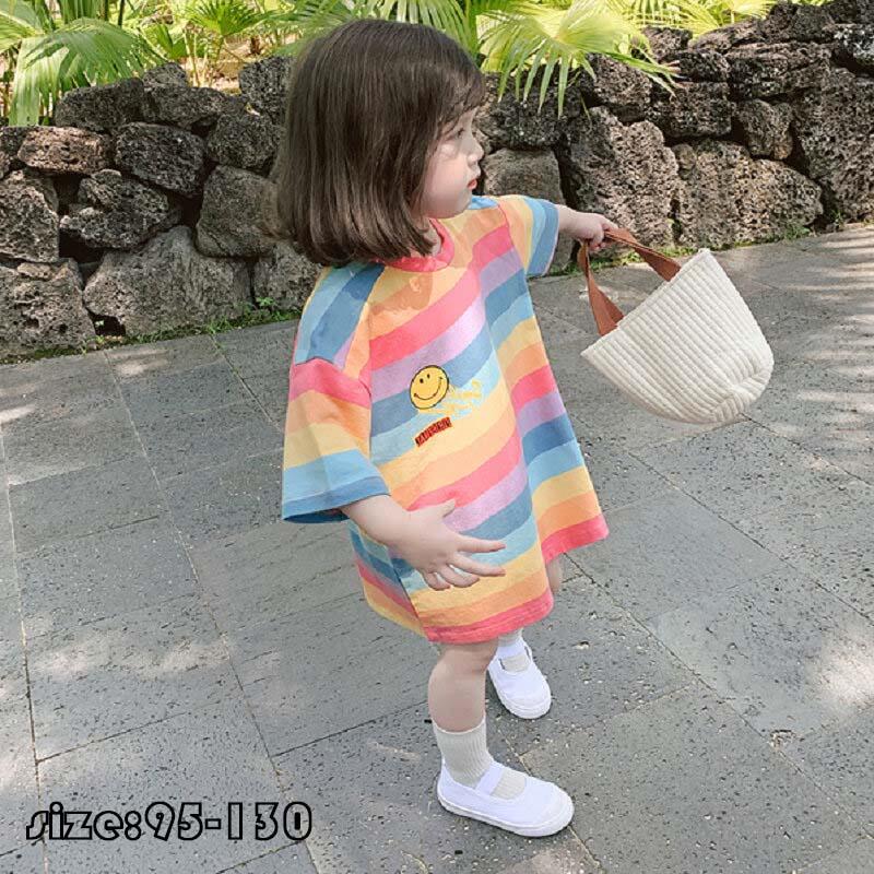 【初購入8％OFFクーポン】 tシャツワンピース tシャツ 子供服 夏 ロング丈 ストライプ コットン 女の子 プルオーバー 丸襟 半袖 おしゃれ 子ども服 ゆったり カジュアル 可愛い ジュニア服 通学 卒園式/入学式/パーティ 95-130cm