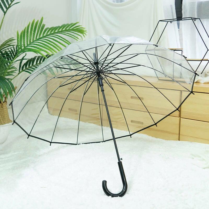 【初購入8％OFFクーポン】 長傘 レディース メンズ 長柄 雨傘 透明傘 ボタン手動開閉式 直径97cm 長傘 透明 折れない オシャレ 女性用 16本骨 8本骨 おしゃれ かわいい きれいめ 3タイプ