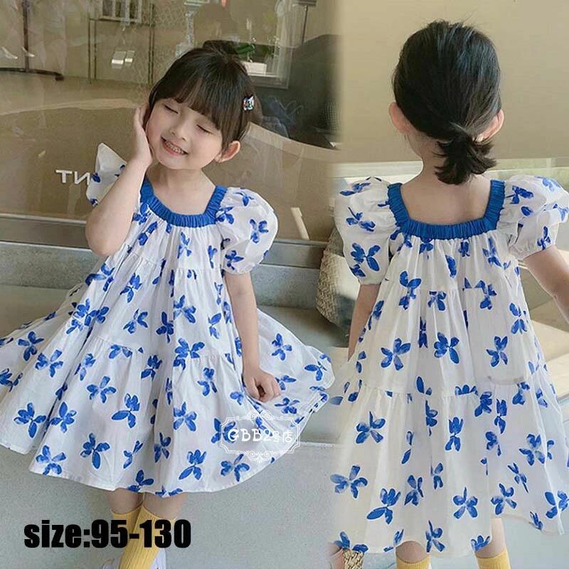 韓国子供服 ワンピース ロング丈 夏 子供ドレス 花柄 プリント 半袖 女の子 フレアスカート リゾート おしゃれ 子ども服 ビーチ カジュアル 女児 ベビー 人気 可愛い ジュニア服 卒園式/入学式/パーティ 95-130cm