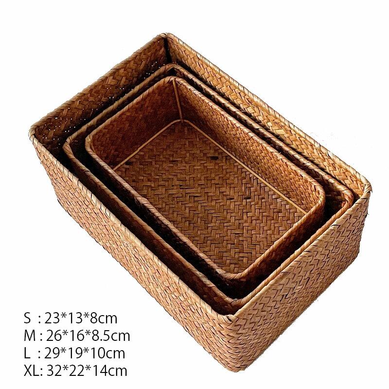 乐天商城 - 【初購入3500円以上7％OFFクーポン】 天然草編製 収納 バスケット ベルトタイプ 深型タイプ 長方形 かご カゴ 籐 ラタン おしゃれ 収納 ボックス ケース おもちゃ箱 小物入れ 小物収納ケース アジアン かご 編み 軽量 収納ボックス 生理用品 籠 北欧 天然素材